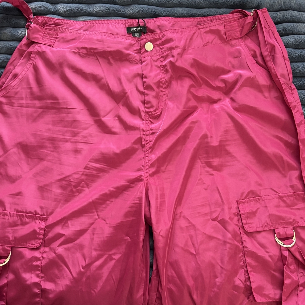 Nasty Gal Hot Pink Parachute Cargo Pants - Picture 2 of 4